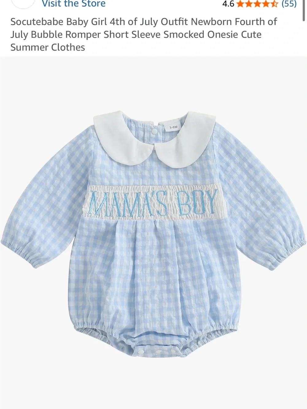 Light Blue Gingham Baby Bubble Romper with Peter Pan Collar